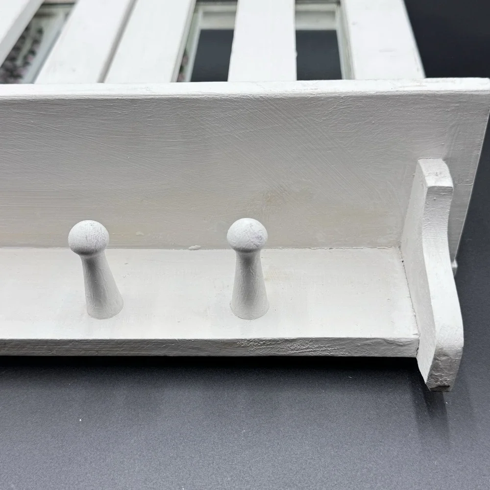 VTG Cottagecore Tri-Fold Mirror‎ Shelf W/pegs Decorative Wood Wall Hanging Shelf